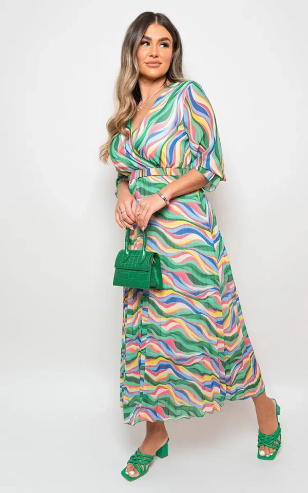 Long Sleeve Printed Maxi Dress with Belt Detail - Image 2