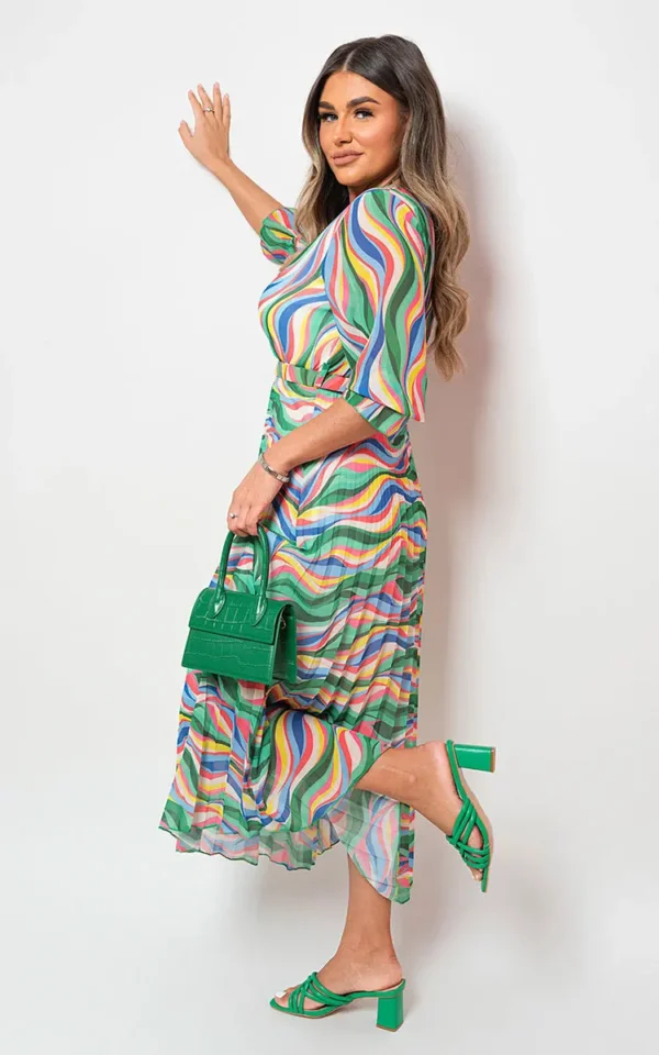 Long Sleeve Printed Maxi Dress with Belt Detail - Image 5