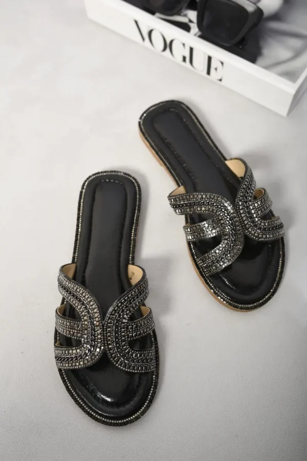 Embellished Open Toe Flat Sandals - Image 2