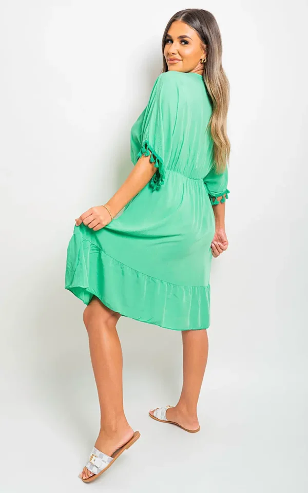 V-Neck Short Sleeve Midi Dress with Tassel Detail - Image 131