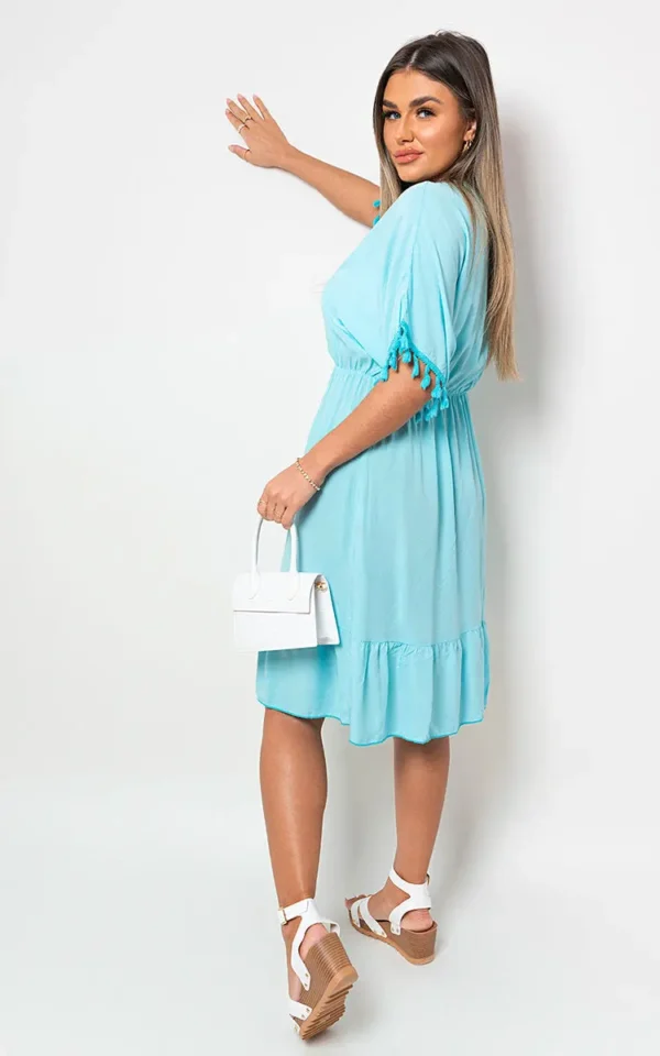 V-Neck Short Sleeve Midi Dress with Tassel Detail - Image 147