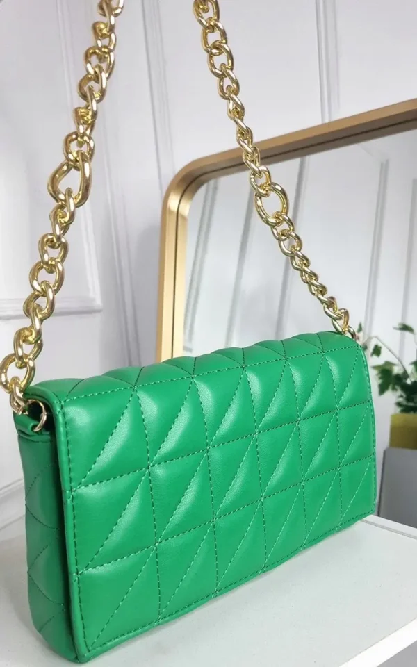 Faux Leather Padded Handbag with Chain Detail - Image 13