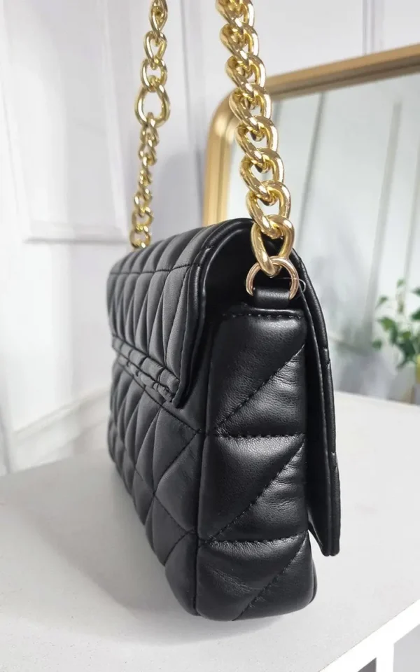 Faux Leather Padded Handbag with Chain Detail - Image 9