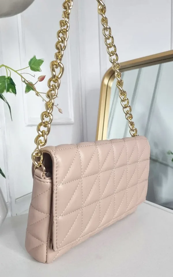 Faux Leather Padded Handbag with Chain Detail - Image 7