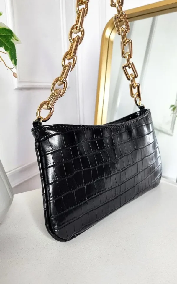 Faux Leather Chain Detail Handbag - Image 9