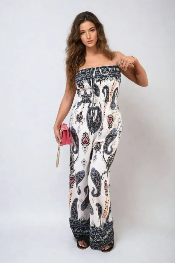 Shirred Strapless Printed Jumpsuit - Image 4