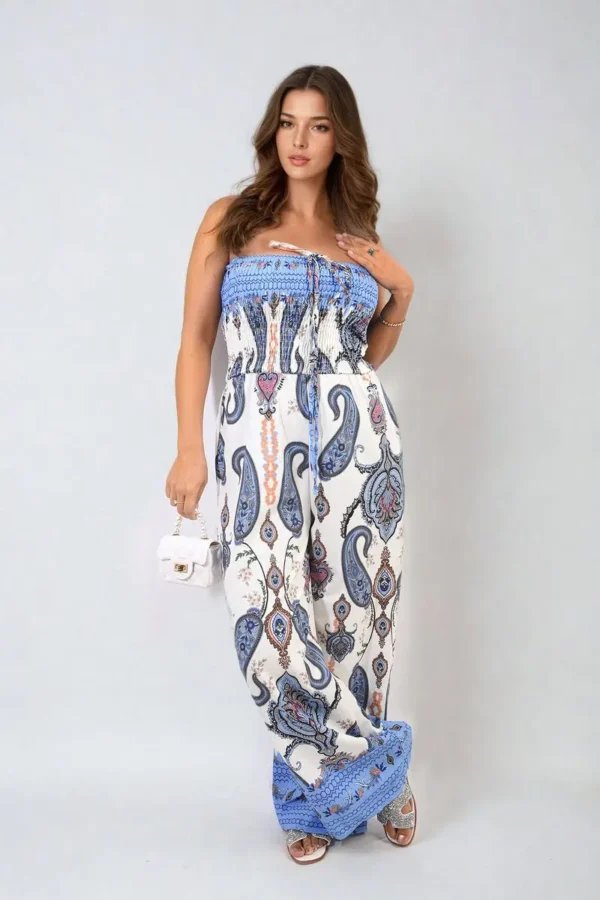 Shirred Strapless Printed Jumpsuit - Image 3