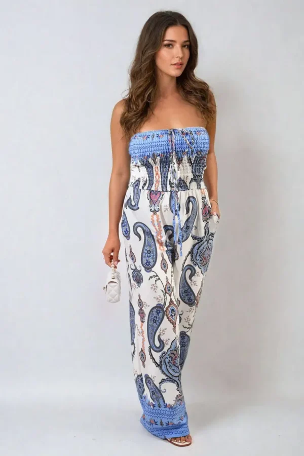 Shirred Strapless Printed Jumpsuit - Image 7