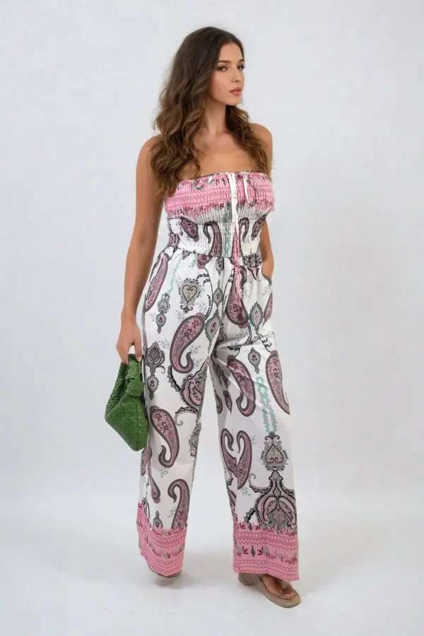 Shirred Strapless Printed Jumpsuit - Image 8