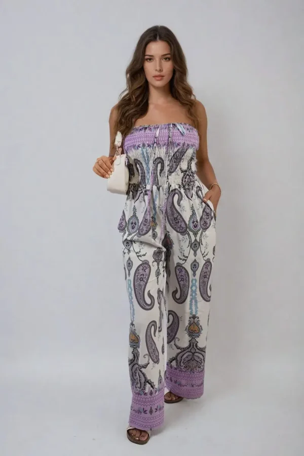 Shirred Strapless Printed Jumpsuit - Image 10