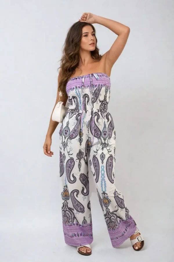 Shirred Strapless Printed Jumpsuit - Image 11