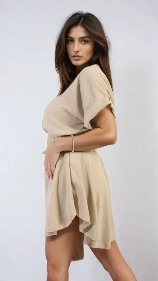 Roll Sleeve Top and Elastic Shirred Waistband and Shorts Co-ord Set - Image 52