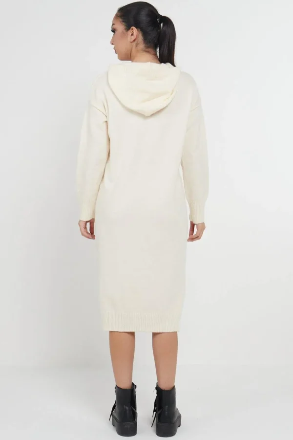 Longline Hooded Jumper Dress In Beige - Image 4