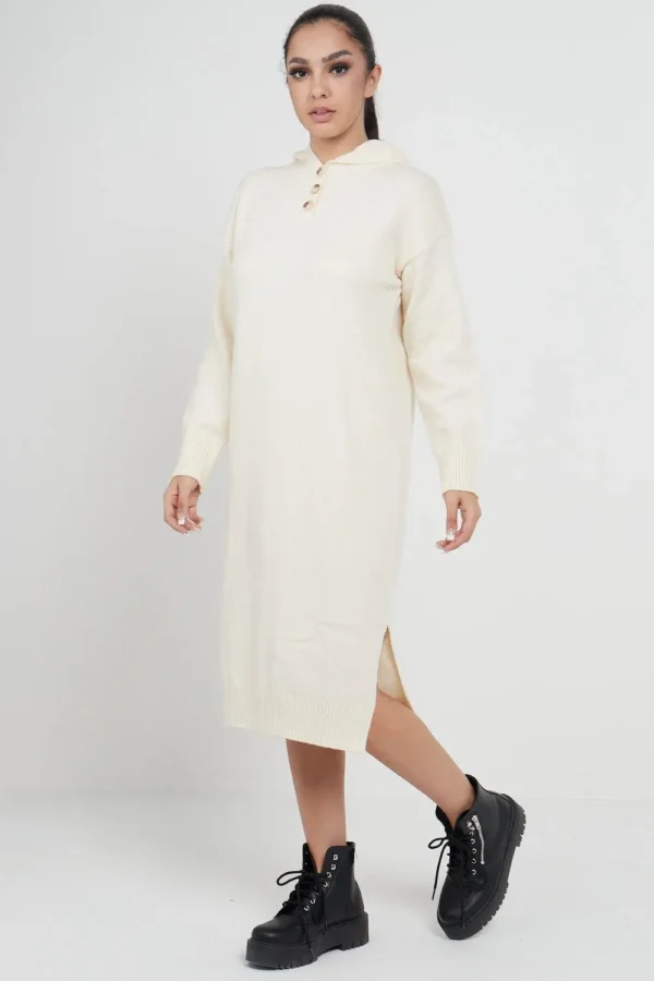 Longline Hooded Jumper Dress In Beige - Image 3