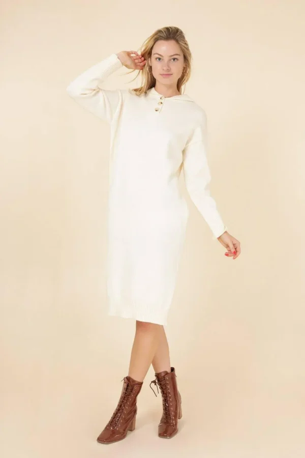 Longline Hooded Jumper Dress In Beige - Image 5