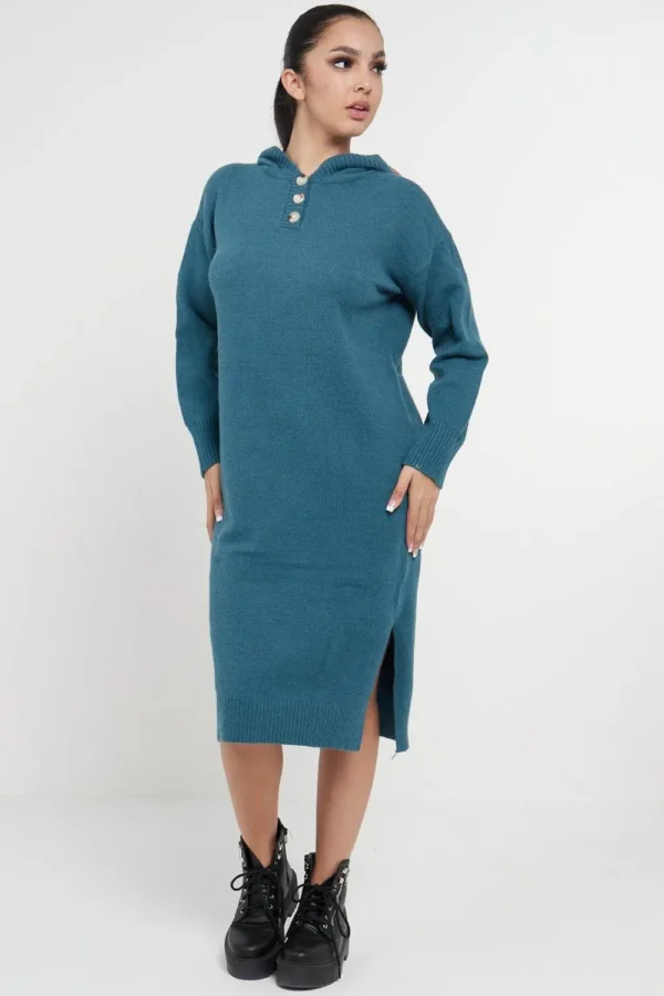 Longline Hooded Jumper Dress In Jade Green - Image 3