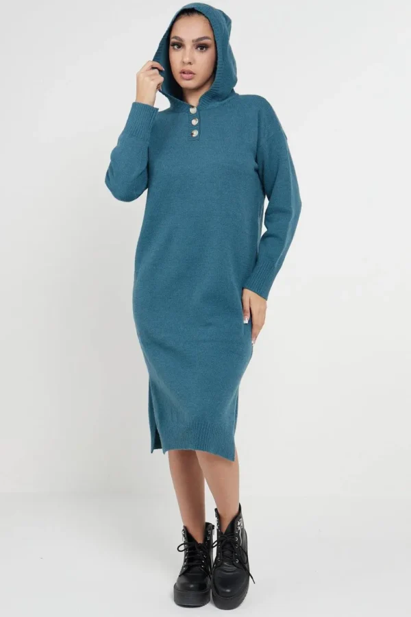 Longline Hooded Jumper Dress In Jade Green - Image 4