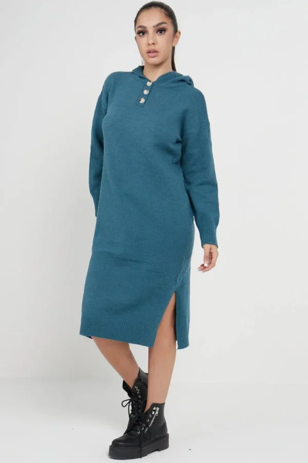 Longline Hooded Jumper Dress In Jade Green - Image 5