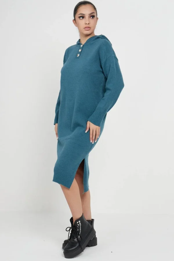 Longline Hooded Jumper Dress In Jade Green - Image 6