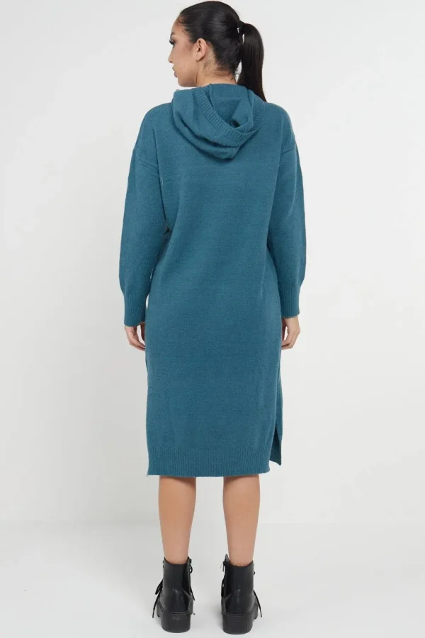 Longline Hooded Jumper Dress In Jade Green - Image 2