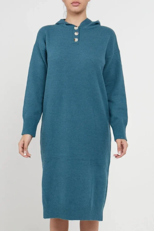 Longline Hooded Jumper Dress In Jade Green - Image 7