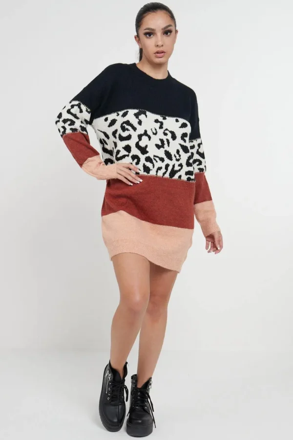 Leopard Colour Block Sweater Dress