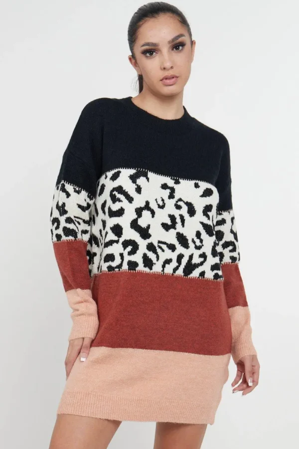 Leopard Colour Block Sweater Dress - Image 3