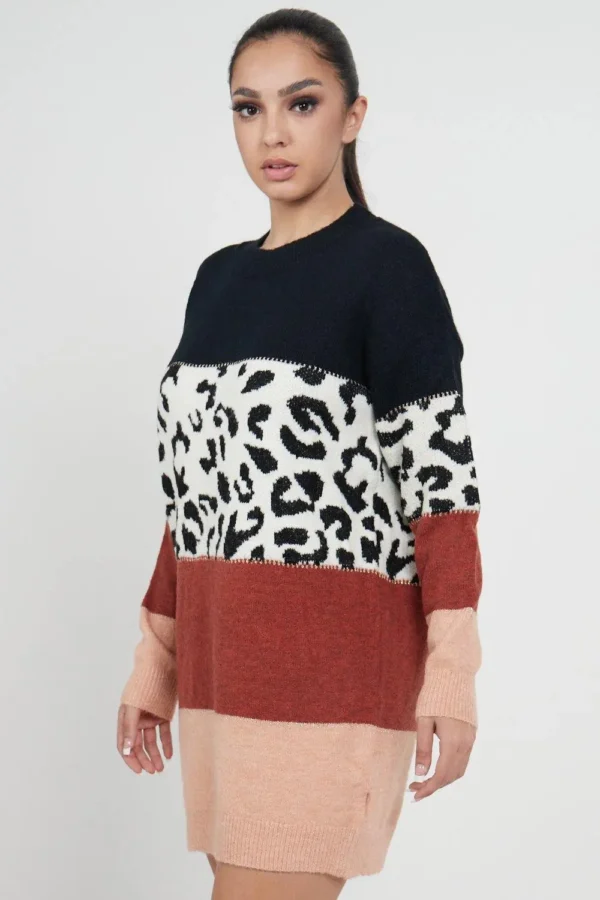 Leopard Colour Block Sweater Dress - Image 4