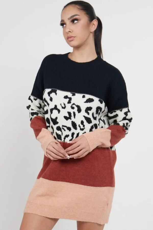 Leopard Colour Block Sweater Dress - Image 5