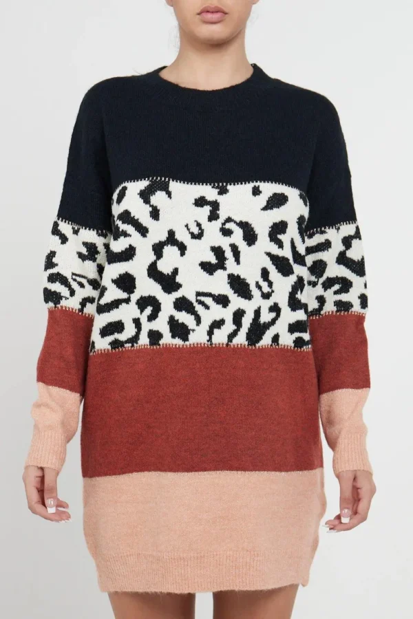 Leopard Colour Block Sweater Dress - Image 6