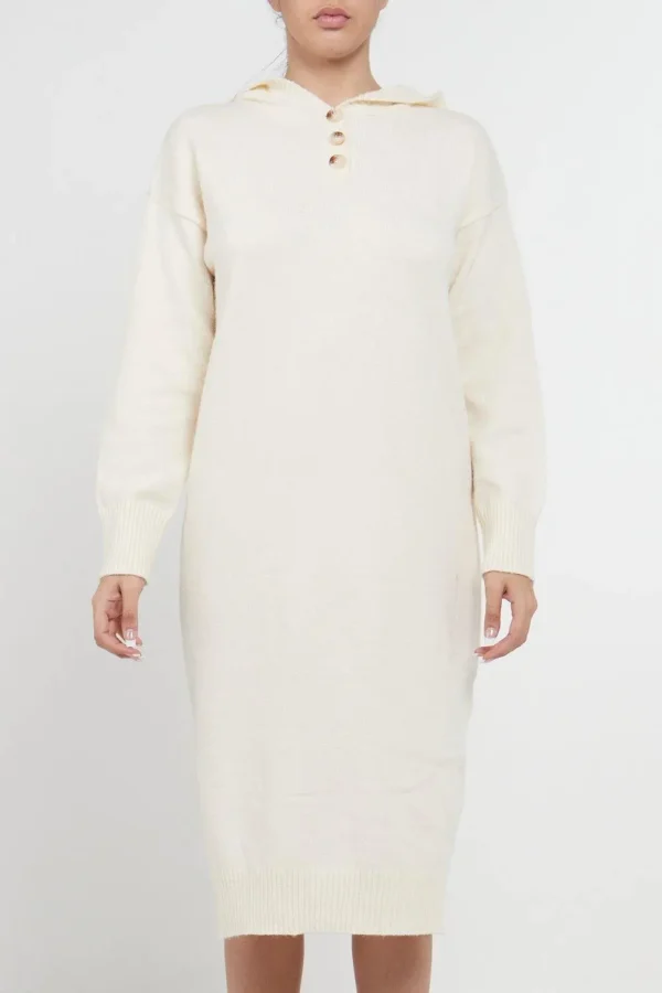 Longline Hooded Jumper Dress In Beige - Image 7