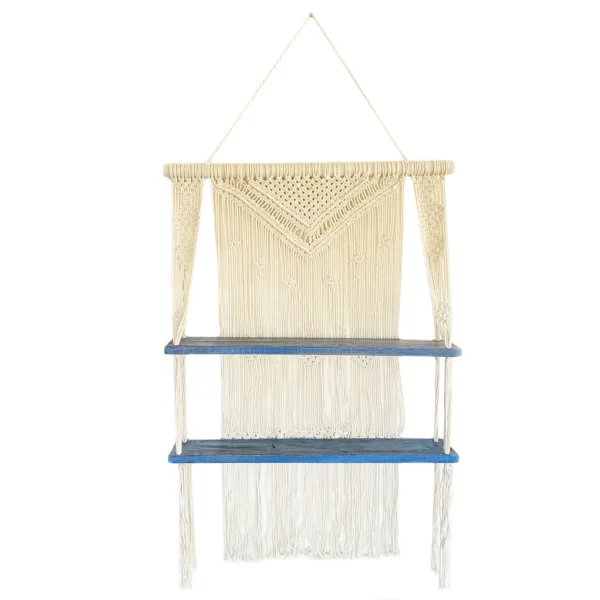 Natural Macrame Hanging Shelves - Blue - Image 2