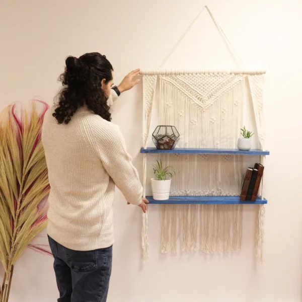 Natural Macrame Hanging Shelves - Blue - Image 3