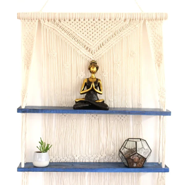 Natural Macrame Hanging Shelves - Blue - Image 4