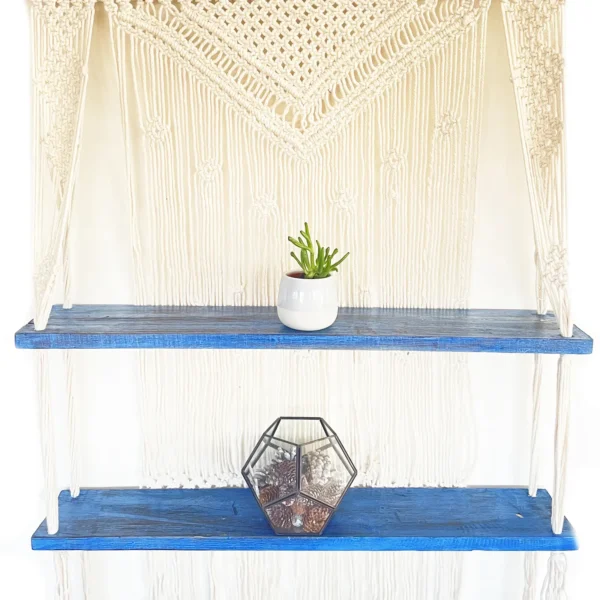 Natural Macrame Hanging Shelves - Blue - Image 10