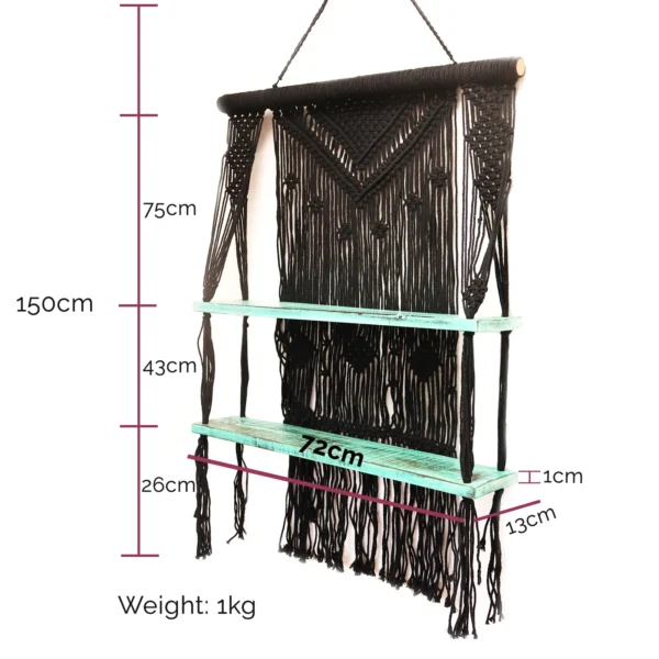 Natural Macrame Hanging Shelves - Blue - Image 12