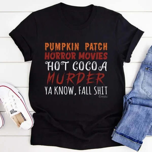 Pumpkin Patch Horror Movies Hot Cocoa T-Shirt - Image 2