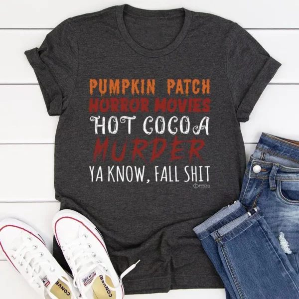 Pumpkin Patch Horror Movies Hot Cocoa T-Shirt - Image 4