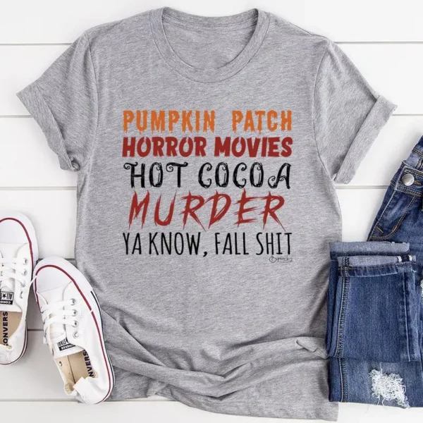 Pumpkin Patch Horror Movies Hot Cocoa T-Shirt - Image 5