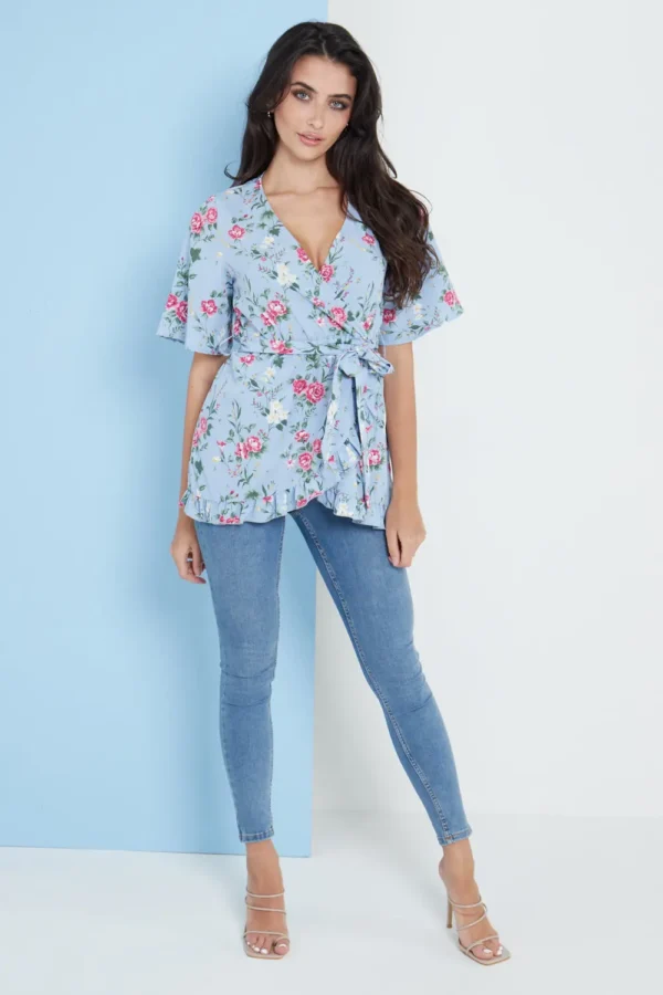 Blue Floral Wrap Top - Image 6