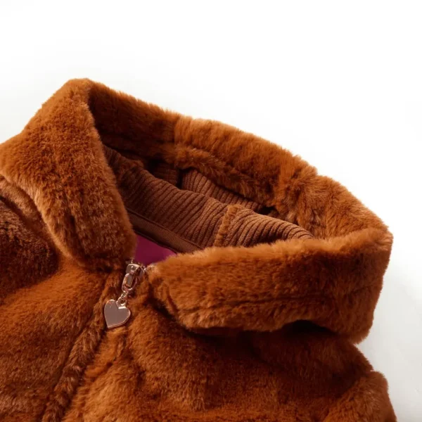 Kids' Hooded Jacket Faux Fur Cognac 116 - Image 3