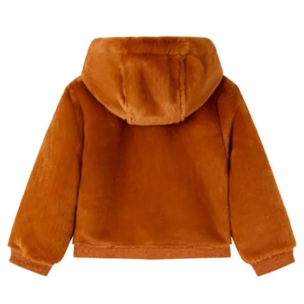 Kids' Hooded Jacket Faux Fur Cognac 140 - Image 2