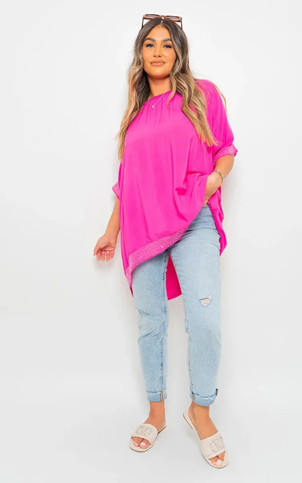 Oversized Sequin Trim Top - Image 4