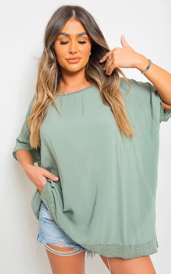 Oversized Sequin Trim Top - Image 5