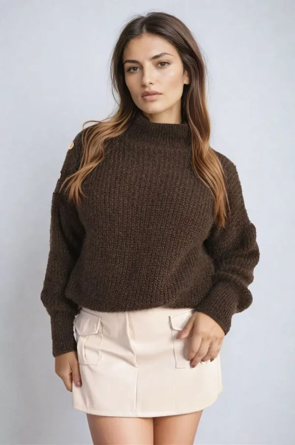 Buttons Long Sleeves Chunky Knit Top - Image 2