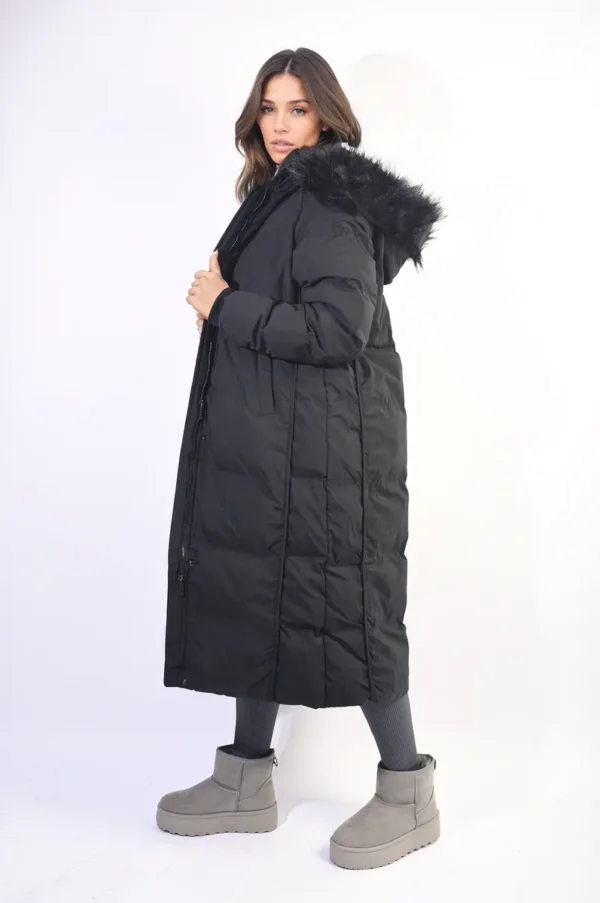 Longline Faux Fur Hooded Puffer Jacket - Image 2