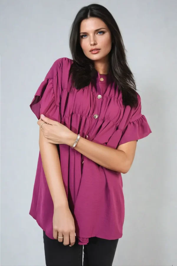 Button Down Pleated Frill Tops - Image 3