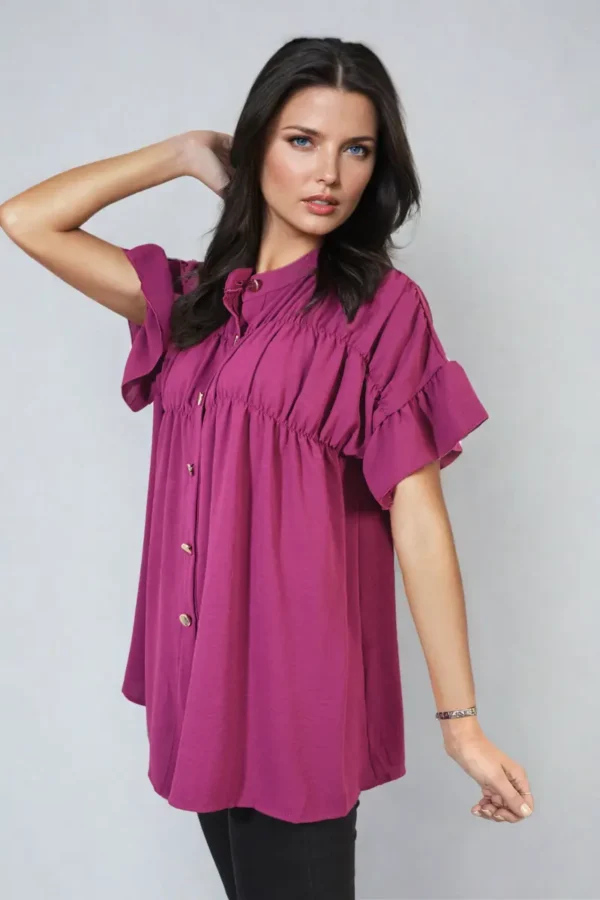 Button Down Pleated Frill Tops - Image 4