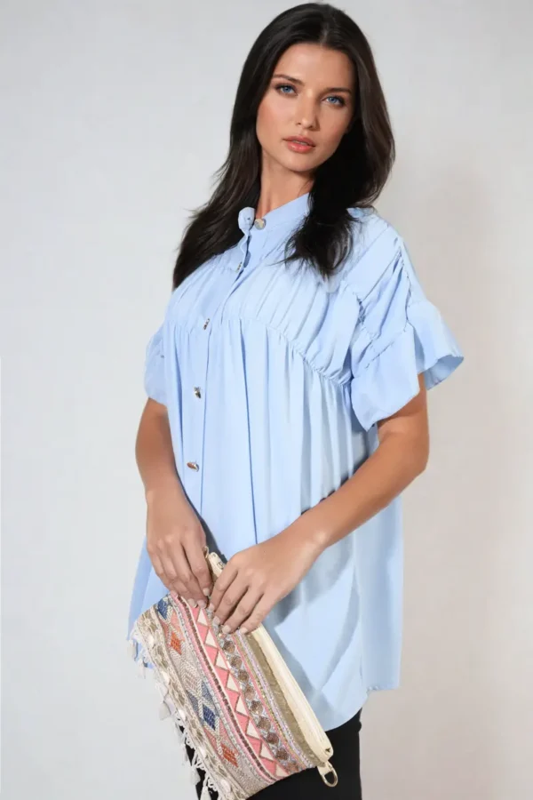 Button Down Pleated Frill Tops - Image 7