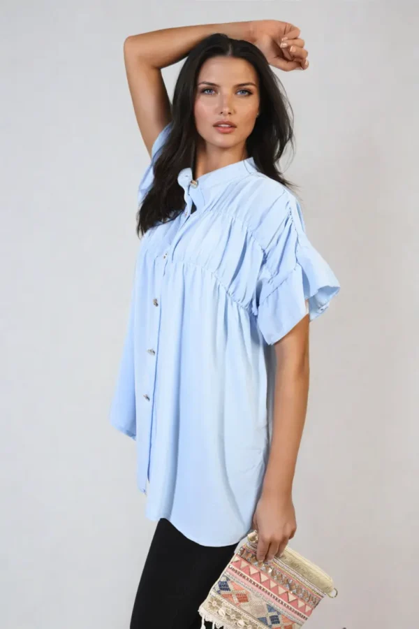 Button Down Pleated Frill Tops - Image 8